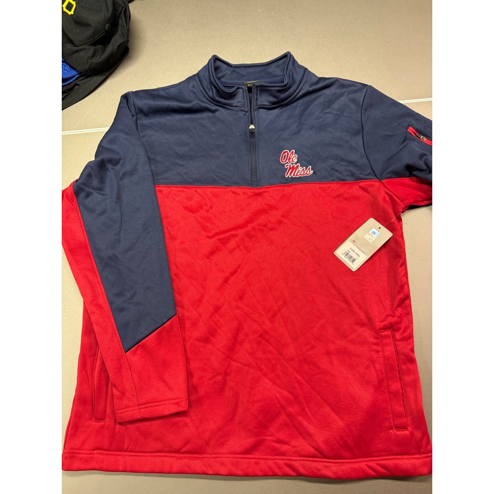 Colosseum Ole Miss Rebels Quarter Zip Pullover Navy‎ Red Mens XL COFZ11088G